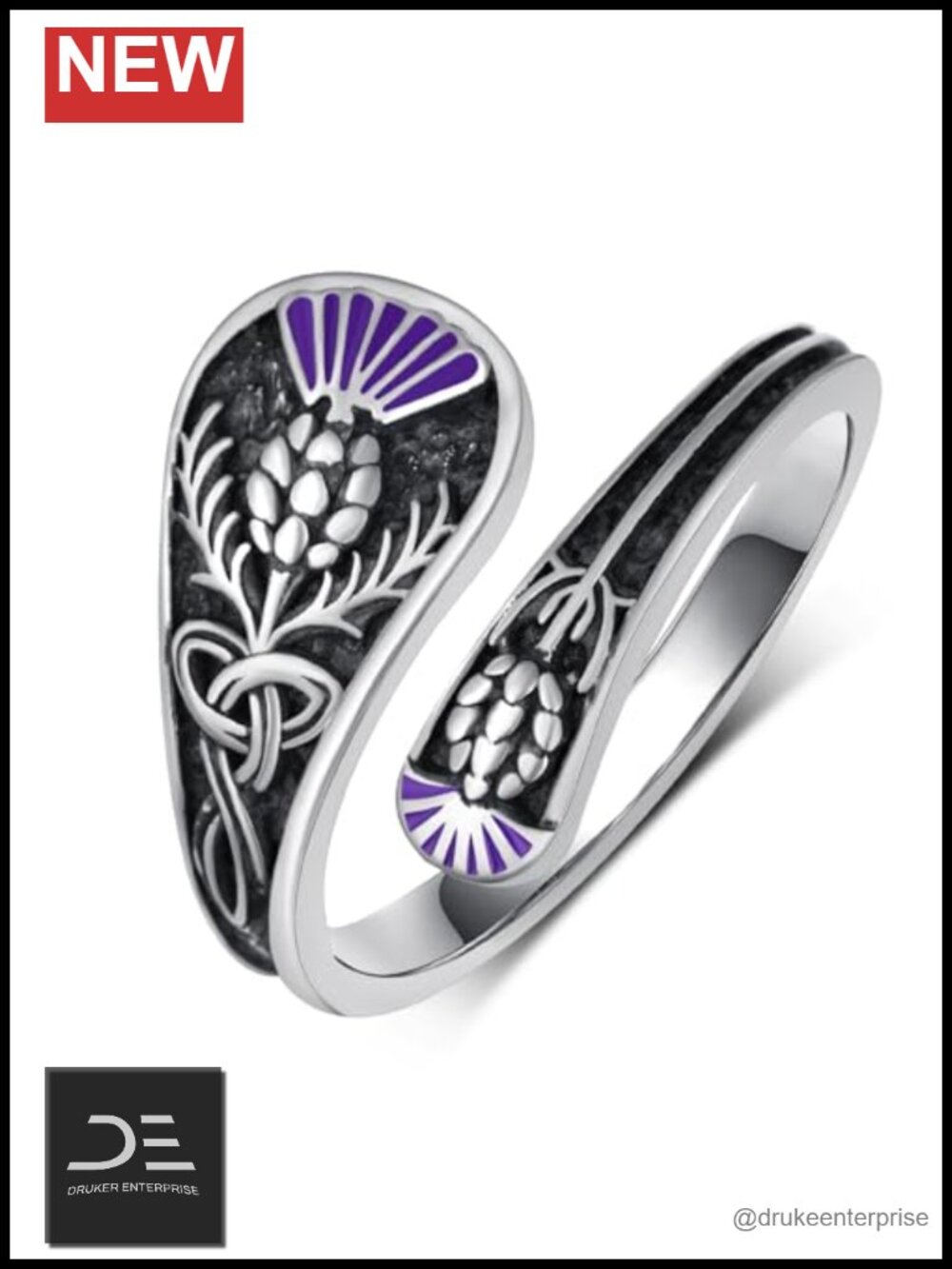 Sterling Silver Scottish Thistle Spoon Ring Celtic Knot Jewelry Women Size 7